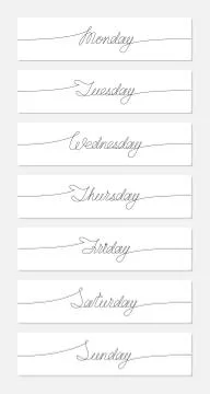 Days of the week. Set of words handwritten inscription. One line drawing Stock Illustration