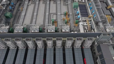Daytime Aerial Inspection of a Large Scale Data Center Facility Stock Footage 339645393
