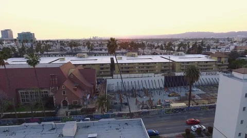 Daytime Aerial view of Koreatown in Los Angeles, California Stock Footage 88049596