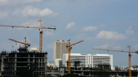 Daytime and crane with building construction in Bangkok city Thailand, Timelapse Stock Footage 66306648