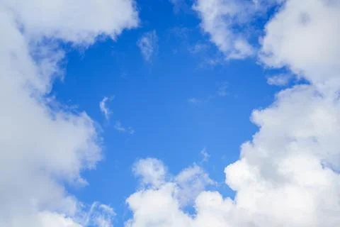 Daytime blue sky with white clouds. Weather forecast. Stock Photos