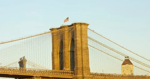 Daytime Close up Of The Iconic New York Brooklyn Bridge In Beautiful Manhattan Stock Footage 112169562