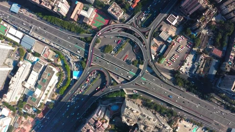 Daytime Drone Hyperlapse of Guangzhou Overpass Interchange, 4K Stock Footage 339640585