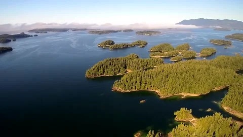 Daytime Drone Pan of Broken Group Islands, British Columbia Video stock 144788248