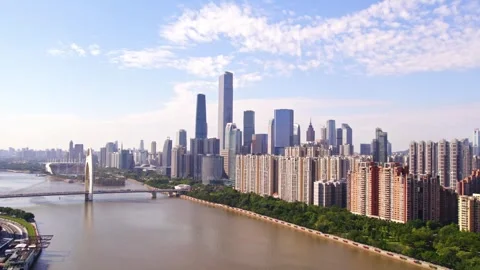 Daytime Drone Panoramic Shot of Guangzhou Zhujiang New Town CBD, 4K Stock Footage 339641018