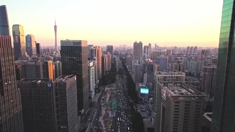 Daytime Drone Panoramic Shot of Guangzhou Zhujiang New Town CBD, 4K Stock Footage 339641063