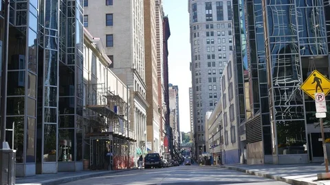 A daytime establishing shot of a empty street in downtown Pittsburgh Stock Footage 80867653