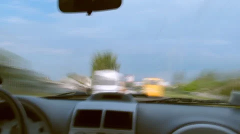 Daytime freeway driving into city with motion blur time lapse Stock Footage 25636951