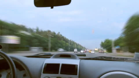 Daytime freeway driving into city with motion blur time lapse Stock Footage 25637122
