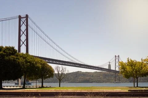 A Daytime, Ground-Level, Horizontal Landscape Photograph of the 25 de Abril Brid Stock Photos