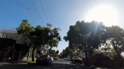 Daytime hyperlapse through hawthorn suburban streets, 4K Stock Footage 138409401