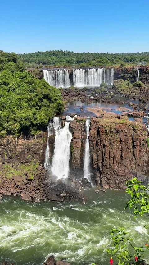 Daytime landscape of the upper and lower Iguazu Falls Stock Footage 340654574