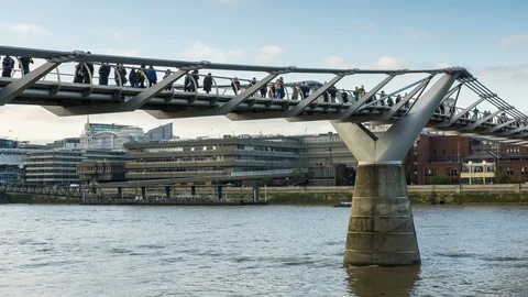 Daytime Millennium Bridge, River Thames, People Walking. London, UK 스톡 동영상 102222482