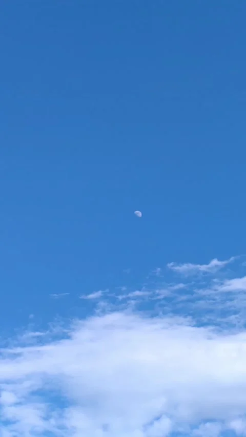 Daytime moon moving across bright blue sky timelapse. Stock Footage 328336831