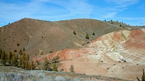 Daytime painted hills Spring Sutton Mountain John Day Great Basin High Desert Stock-Footage 82000858