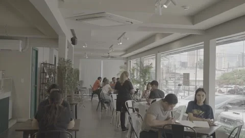 Daytime in Panama: People sitting in a café Stock-Footage 343744784