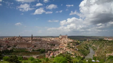 Daytime panoramic timelapse of Toledo with River Gorge and fast-moving clouds Stock Footage 325910174