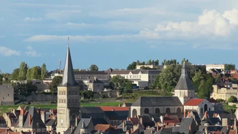 Daytime panoramic video of La Charite-sur-Loire, France, showing a sweeping view Stock Footage 346718196