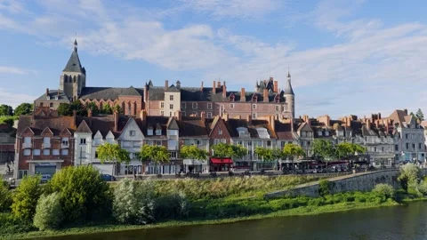 Daytime panoramic view of the picturesque town of Gien, France, featuring its Stock Footage 346675085