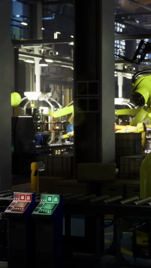 Daytime robotics in a high tech manufacturing facility Stock Footage 331841078