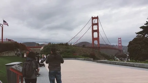 Daytime scene at the Golden Gate Bridge Welcome Center on a cloudy day Stock Footage 88404383