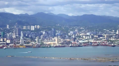 Daytime scene outside a plane as it approaches Mactan-Cebu International Stock Footage 296720176