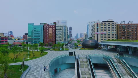 Daytime scenery of the modern station square and buildings at Kaohsiung Station, Stock Footage 344732245