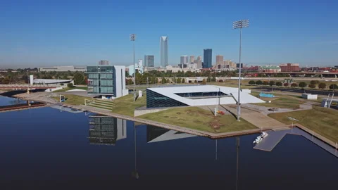 Daytime shot of Devon Boathouse and the Oklahoma City skyline from the Oklahoma Stock Footage 340924509