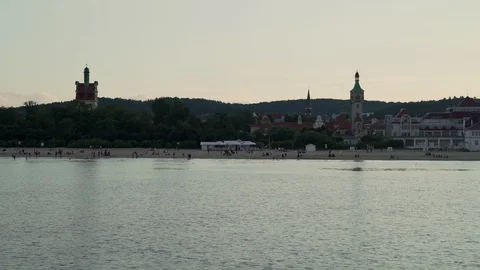 Daytime shot of Sopot's beach during the sunset. Stock-Footage 108512807