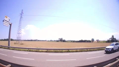 Daytime side car rig driving on highway, cinematic motion travel shot - A Stock Footage 319187960