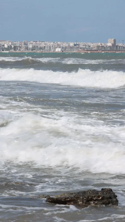 Daytime Storm at Sea with Strong Waves – Rough Ocean Conditions Video stock 313746715