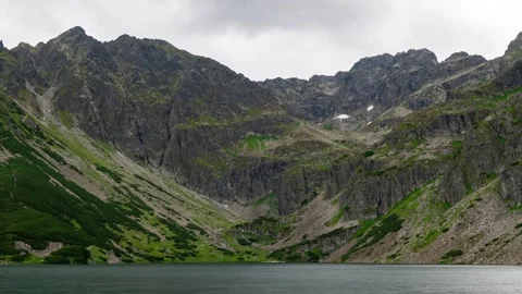 Daytime Tatra Range and Clear Lake Scenic Summer Timelapse Video stock 308188722