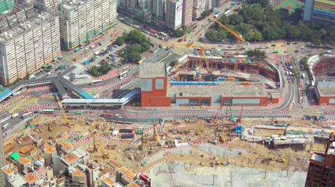 Daytime time-lapse of massive urban construction site with cranes and excavators Stock Footage 63913387