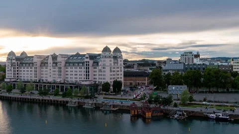 Daytime time-lapse of Oslo's breathtaking harbor and modern architecture Stock Footage 309564683