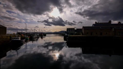 Daytime time lapse at the stromness harbour in Orkney in 4k Stock Footage 288011428