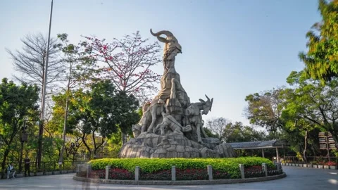 Daytime Timelapse of Guangzhou Landmark Five Rams Sculpture, 4K Stock Footage 339640851