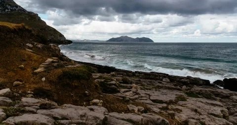 Daytime Timelapse Of Moving Waves and Clouds Over Atlantic Ocean Stock Footage 141046146