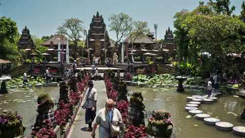 Daytime timelapse of people exploring Ubud Water Palace, Bali Video stock 322010436