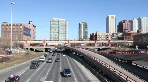 Daytime traffic on Chicago expressway, time lapse Stock Footage 35732743