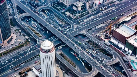 Daytime Traffic Pollution In Beijing Central Business District(Cbd),China. 스톡 동영상 129857335