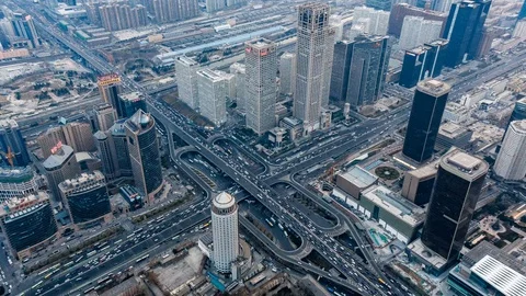 Daytime Traffic Pollution In Beijing Central Business District(Cbd),China. Stock Footage 129857684