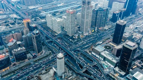 Daytime Traffic Pollution In Beijing Central Business District(Cbd),China. Stock Footage 129859871