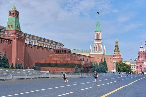 A daytime view across Red Square captures Lenin's Mausoleum Stock Photos