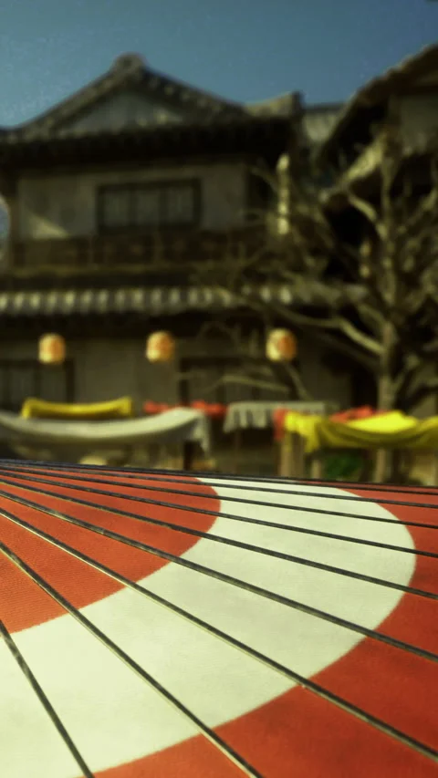 Daytime view of colorful patterns and Japanese architecture Stock Footage 334174997