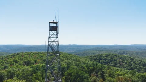 Daytime View Of Devils Knob Lookout Tower In Ozark National Forest, Arkansas - Stockbeeldmateriaal 328071383