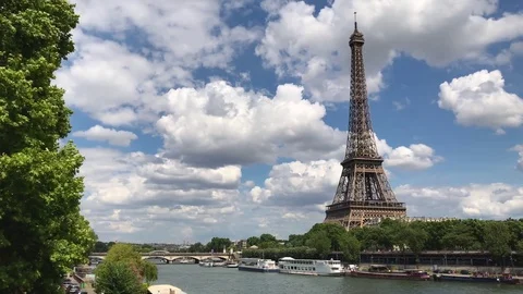 Daytime view of Eiffel Tower, Paris Stock Footage