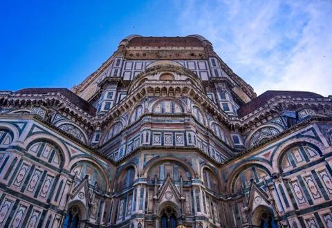 A daytime view of the Florence Cathedral located in Florence, Italy. Stock Photos