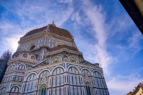 A daytime view of the Florence Cathedral located in Florence, Italy. Stock Photos