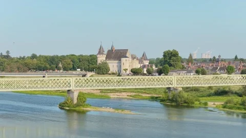 Daytime view of the historic Chateau de Sully-sur-Loire and its pointed towers Stock Footage 346714776
