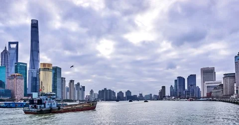 Daytime View Shanghai skyline, Scan Panorama (4K,Time-lapse) Stock Footage 83700076